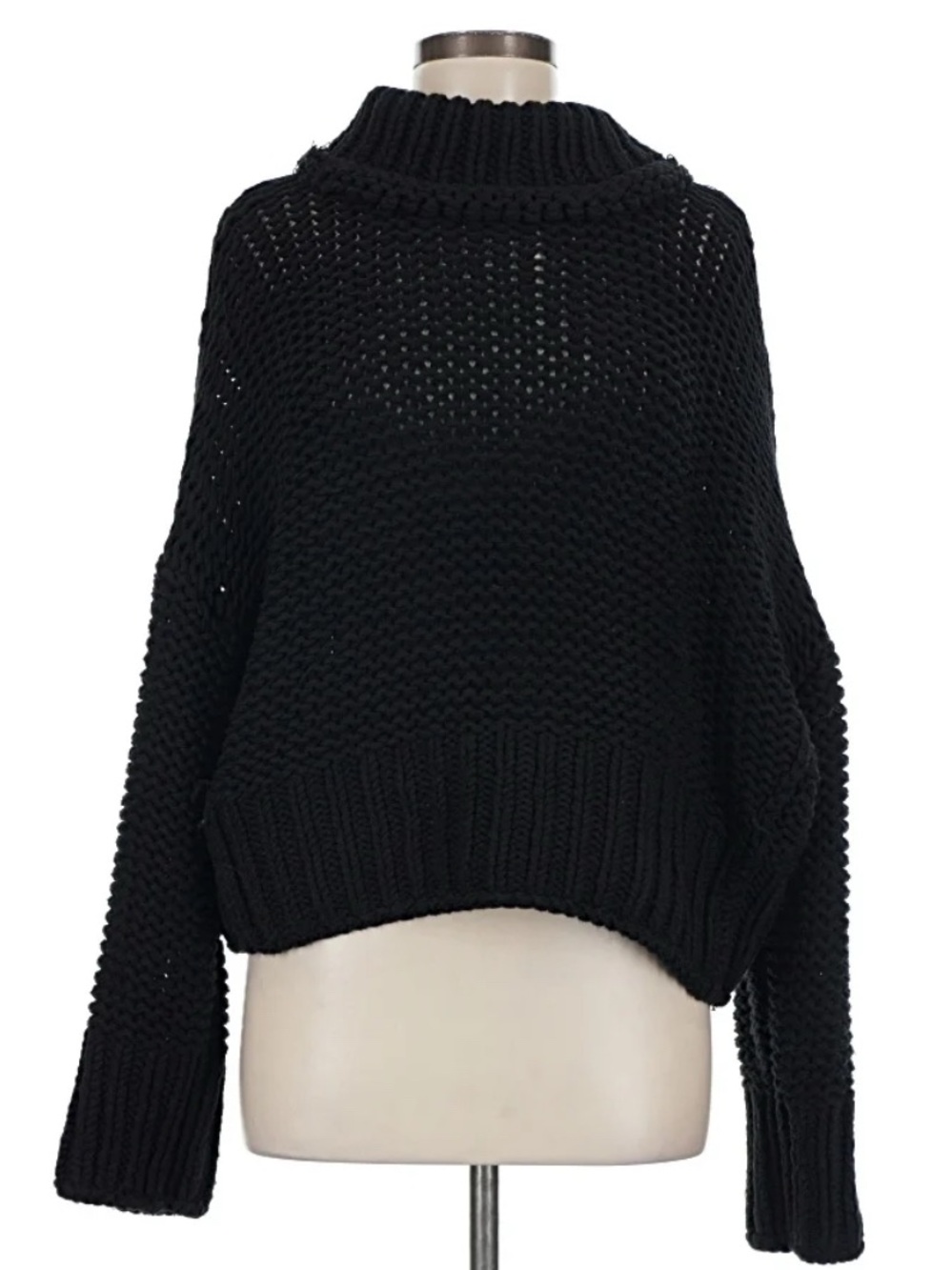 Free People- My Only Sunshine Mock Neck Black Chunky Knit Sweater